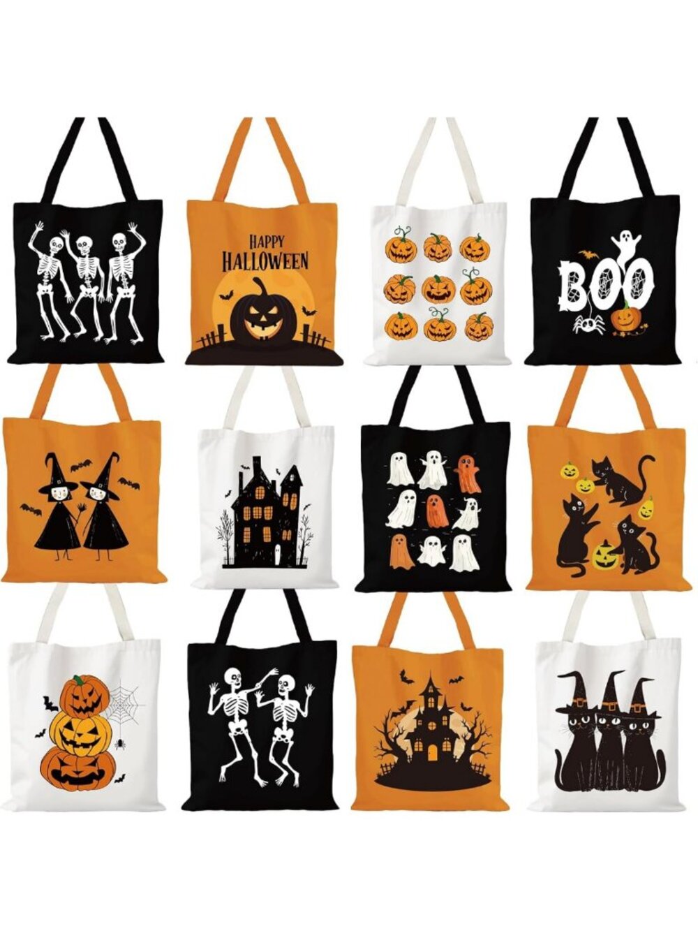 12-Pack 15.75in Halloween Canvas Tote Bags - Reusable, Festive, Eco-Friendly!